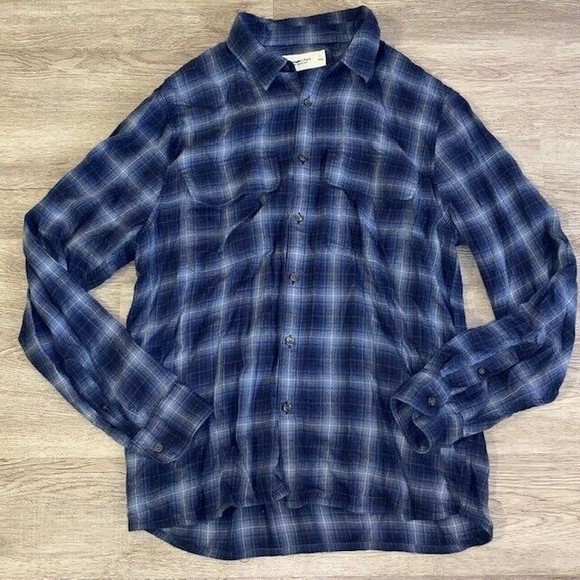 Abercrombie & Fitch Shirt Mens Large Blue Plaid Button Up Soft AF Flannel Preppy - Picture 1 of 3